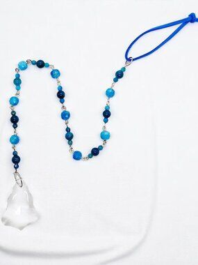 Long Glass Crystal and Blue Gemstone Beaded Suncatcher Hanging Crystal Prism
